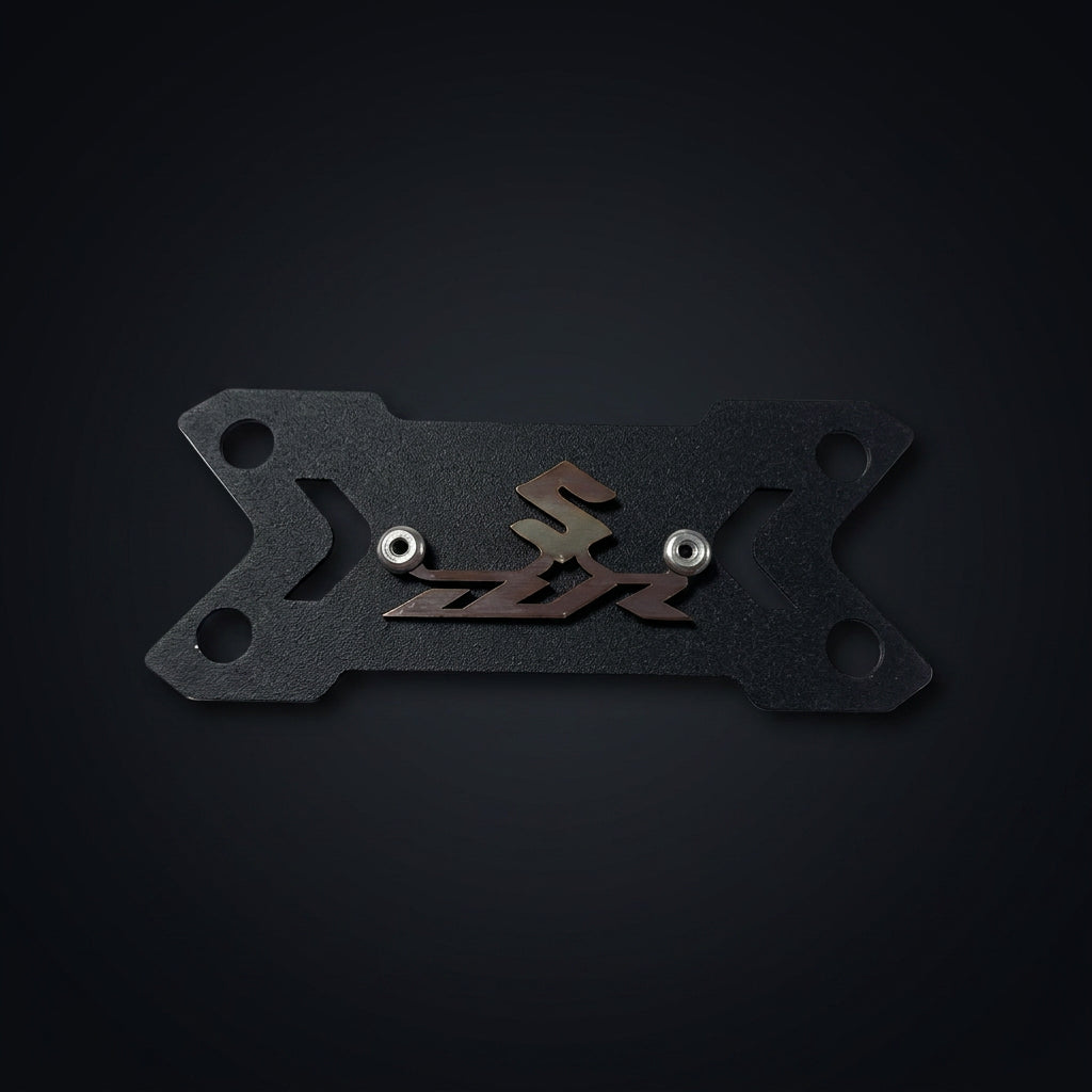 Acutrax de DR160/150 con logo Suzuki S y DR en acero inoxidable negro