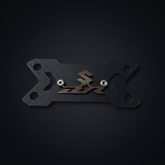 Acutrax de DR160/150 con logo Suzuki S y DR en acero inoxidable negro
