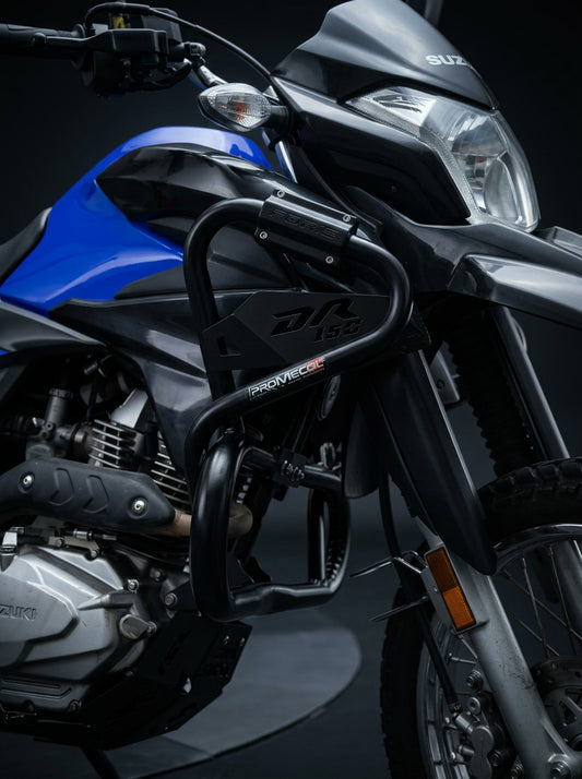 Defensa maciza PROMECOL para Suzuki DR150 en acero negro reforzado
