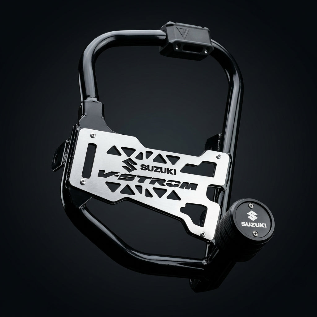 Defensa maciza para Suzuki V-Strom 160 con placas de acero inoxidable
