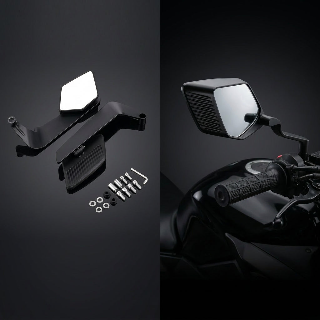 Espejos de aleron media luna universal en aluminio negro para moto