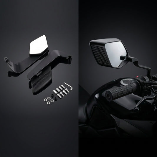 Espejos de aleron media luna universal en aluminio negro para moto