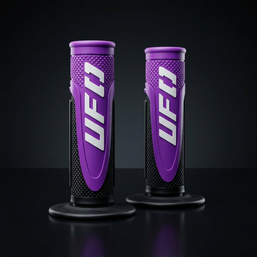 Mangos UFO morado para moto - agarre antideslizante con logo UFO