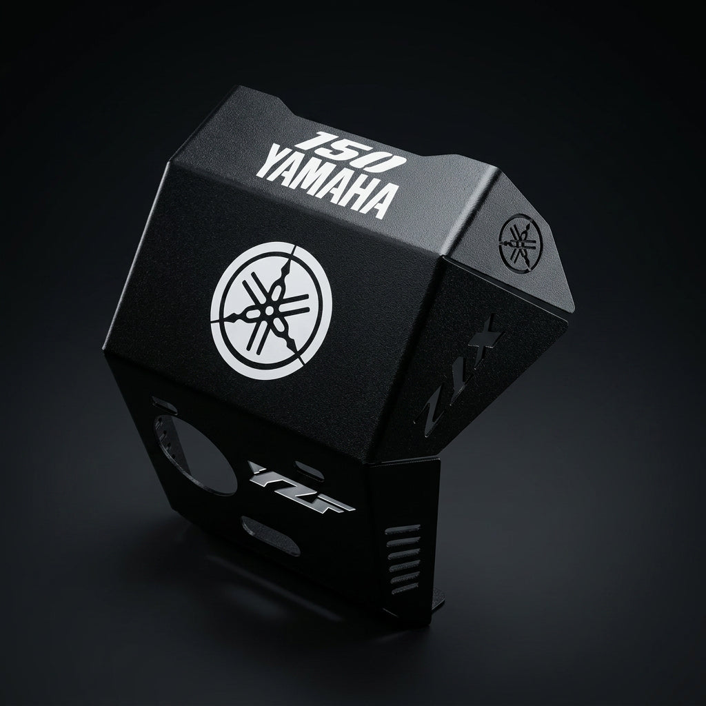 Pechera protector de motor Yamaha XTZ 150 en aluminio negro mate con logo Yamaha