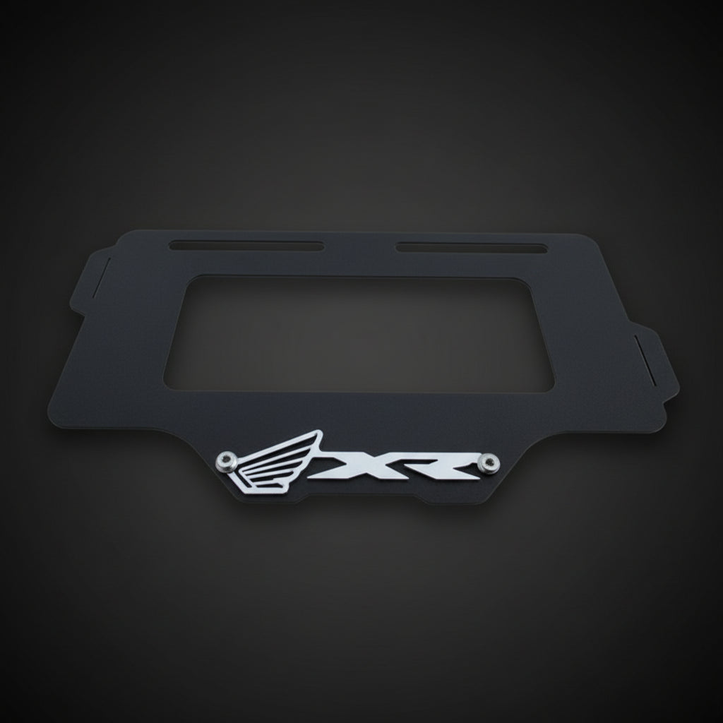 Porta Placa Acero 3D Negro Honda XR con Logo Alado