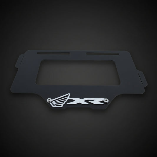 Porta Placa Acero 3D Negro Honda XR con Logo Alado