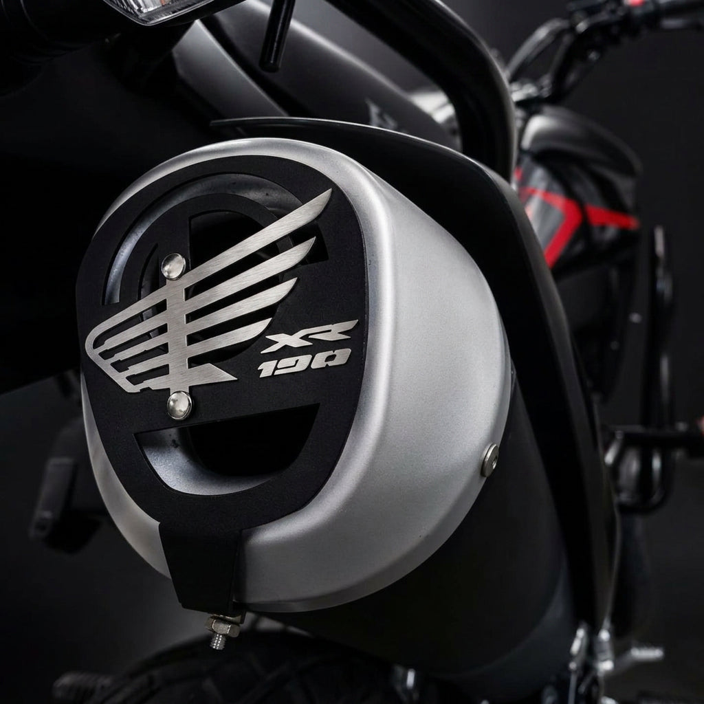 Resonador para Honda XR190 XR150 con logo Honda Wing en acero inoxidable