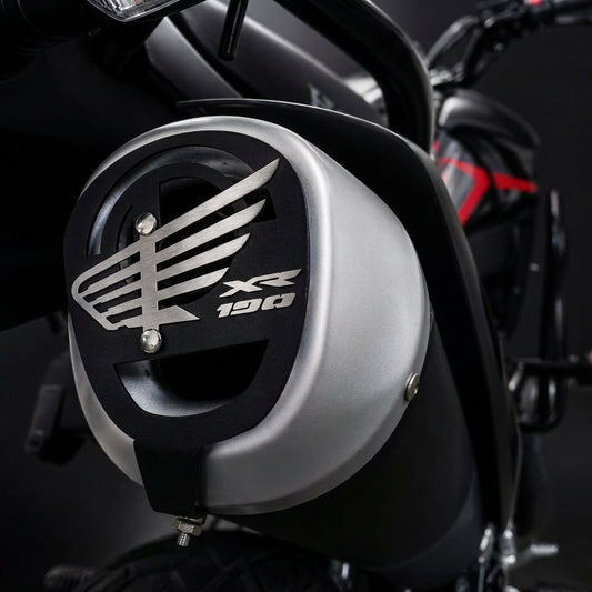 Resonador para Honda XR190 XR150 con logo Honda Wing en acero inoxidable